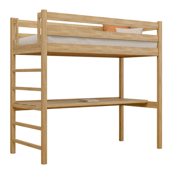 Eiken hoogslaper met bureau N01 natureel eiken