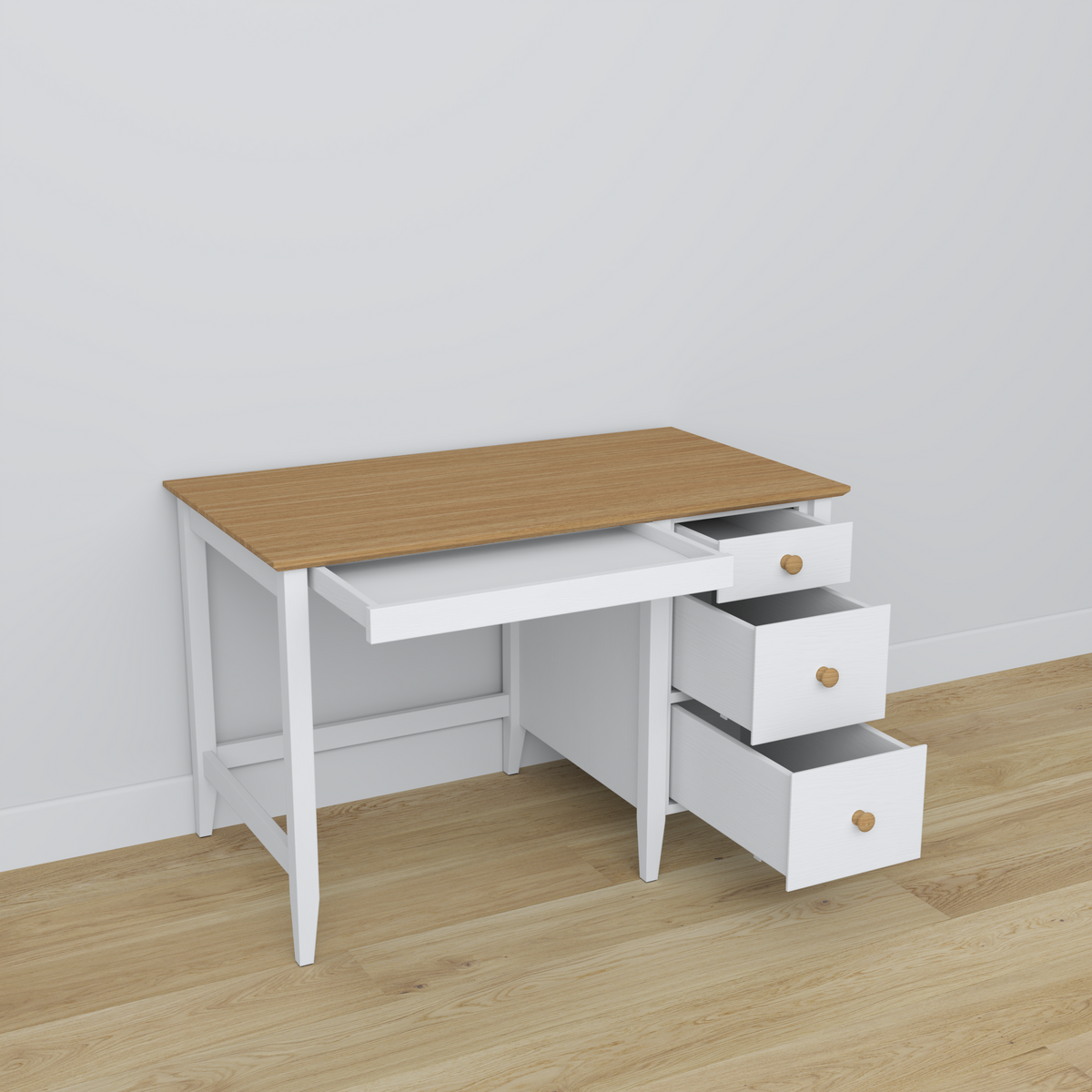 Houten bureau 3S Scandi wit / natuurlijk eiken