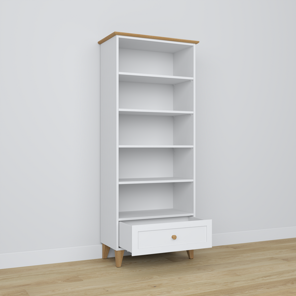 Houten boekenkast 1S 80 Scandi wit / natureel eiken