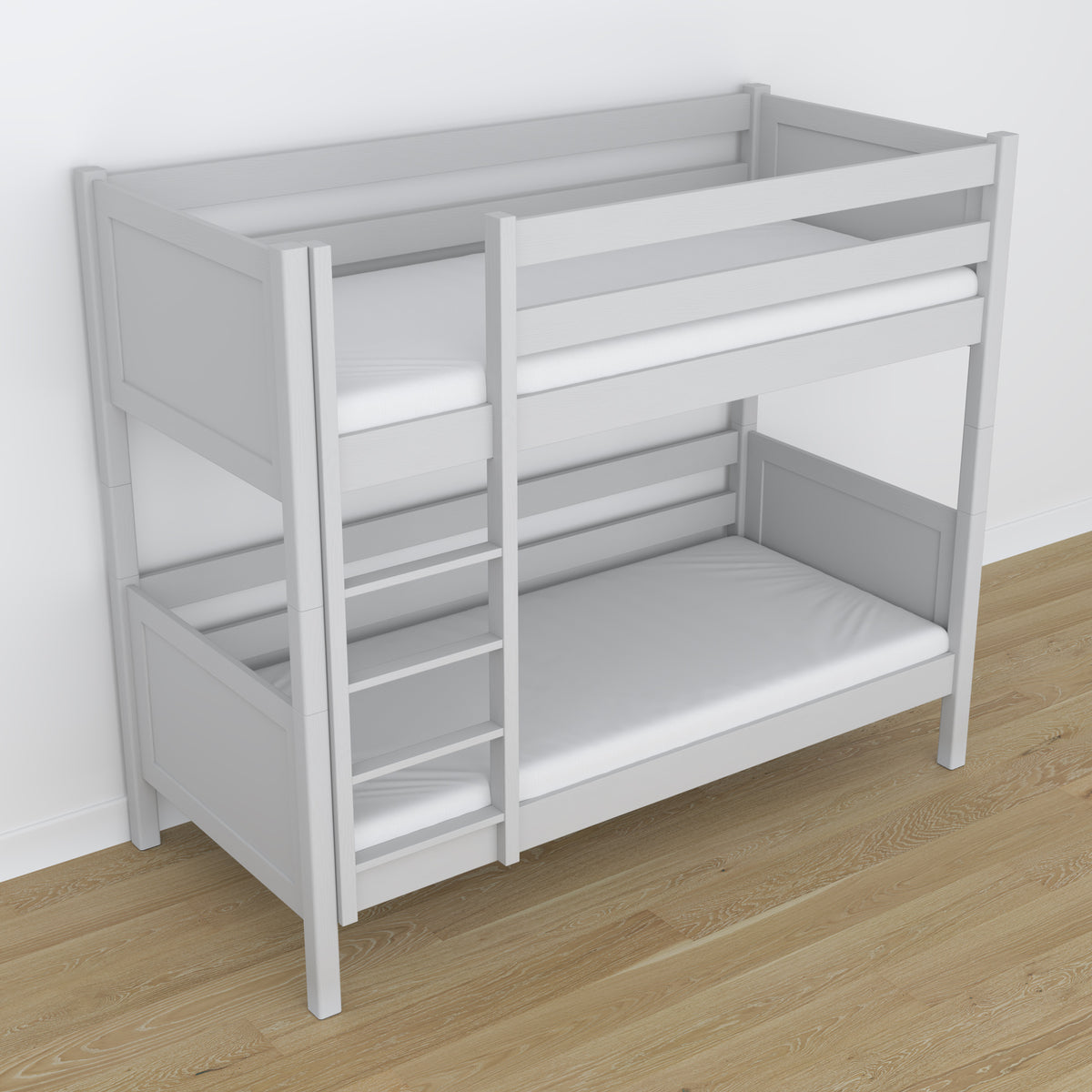 Łóżko piętrowe N02 popielaty – widok z innej perspektywy, solidne drewno