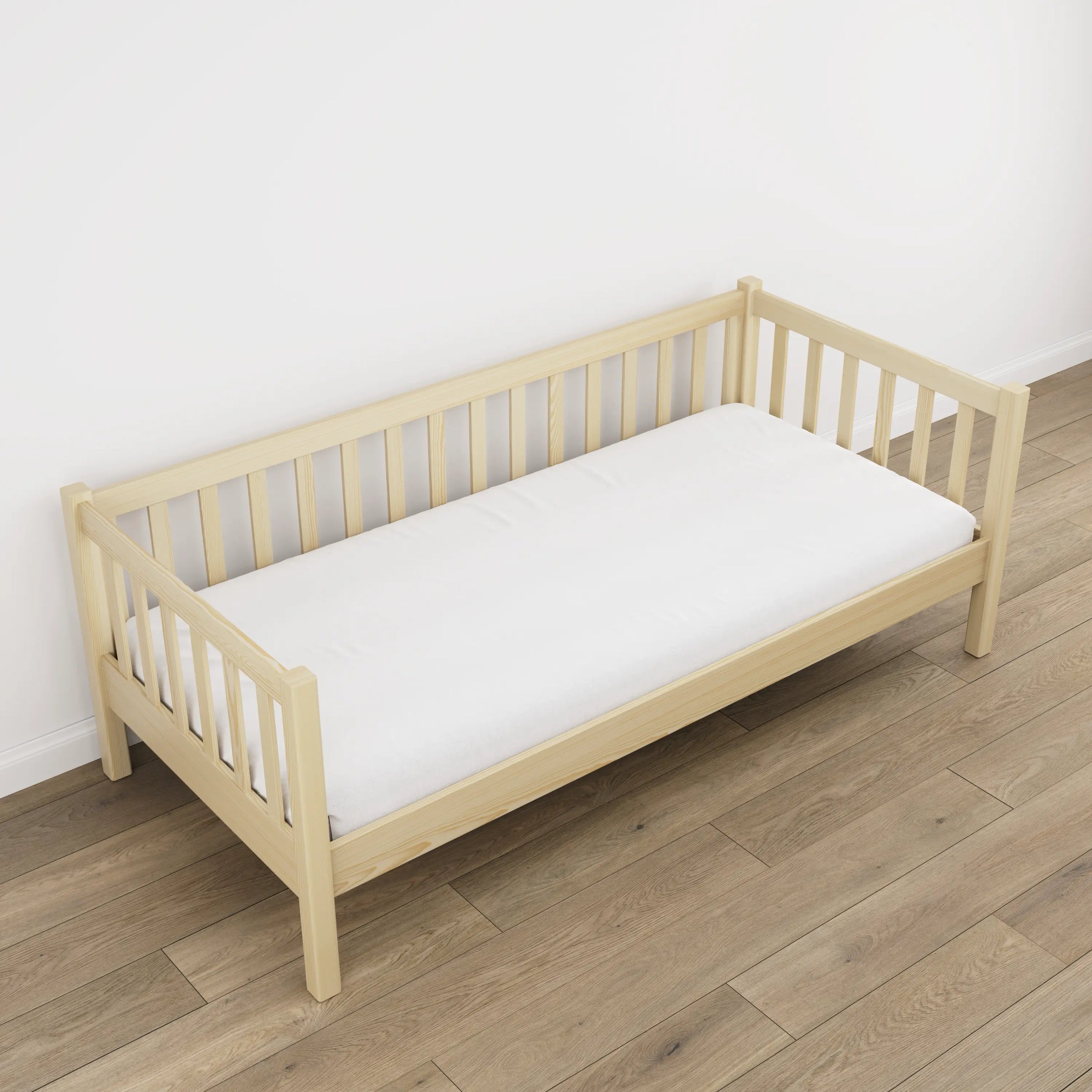Łóżko sofa sosna bezbarwna w pokoju dziecięcym – aranżacja scandi, drewniane