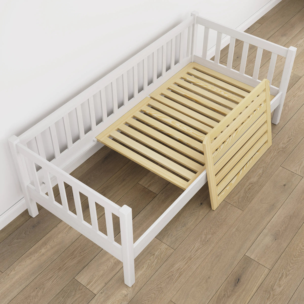 Łóżko sofa drewniane biały – detale drewna i złączeń, Nizio Home