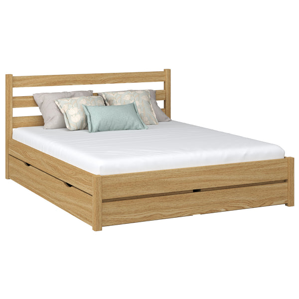 Oak double bed with drawer N01 oak natural