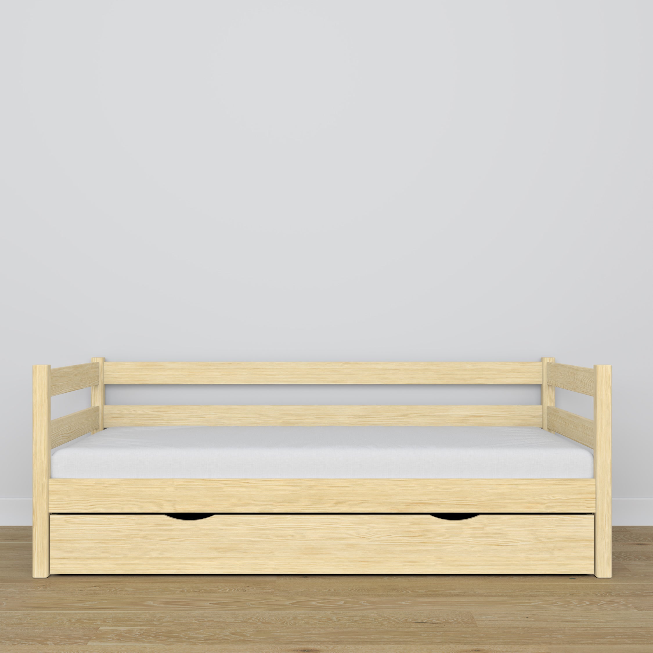 Łóżko sofa z szufladą N01 sosna bezbarwna – dodatkowy widok, lite drewno sosnowe