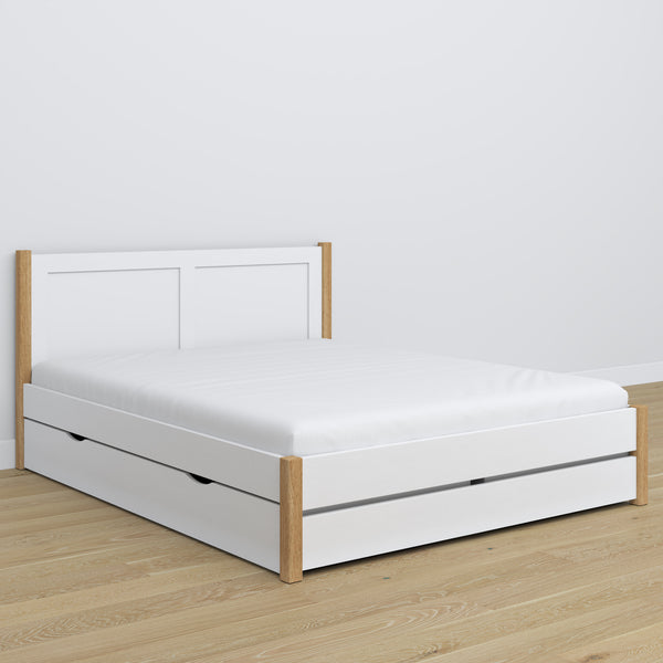 Wooden double bed with drawer N02 white / oak