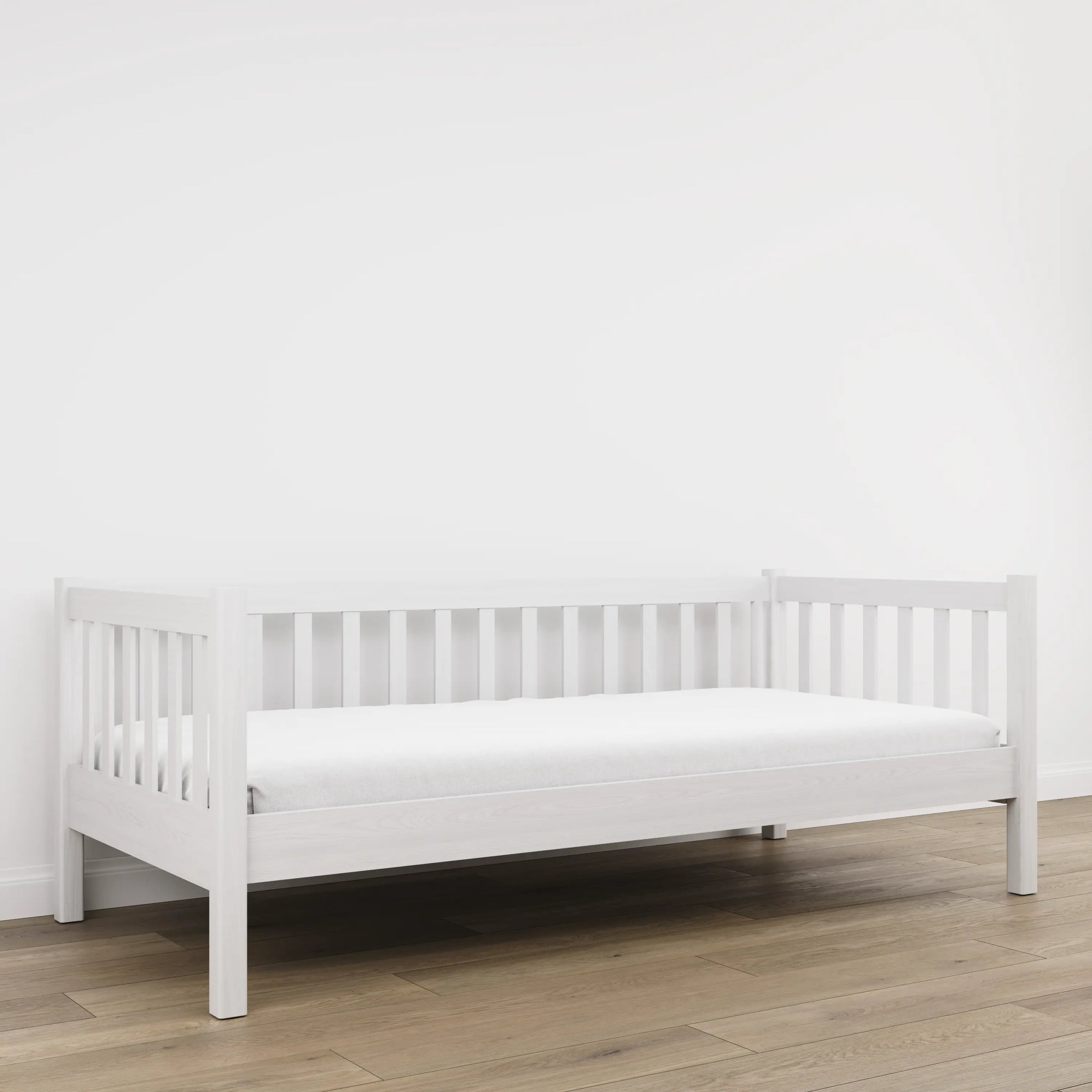 Łóżko sofa biały – boczna bariera drewniane, bezpieczeństwo dla dzieci
