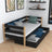 Łóżko sofa czarno-dębowy z szufladą – pojemny schowek, drewniane, Nizio