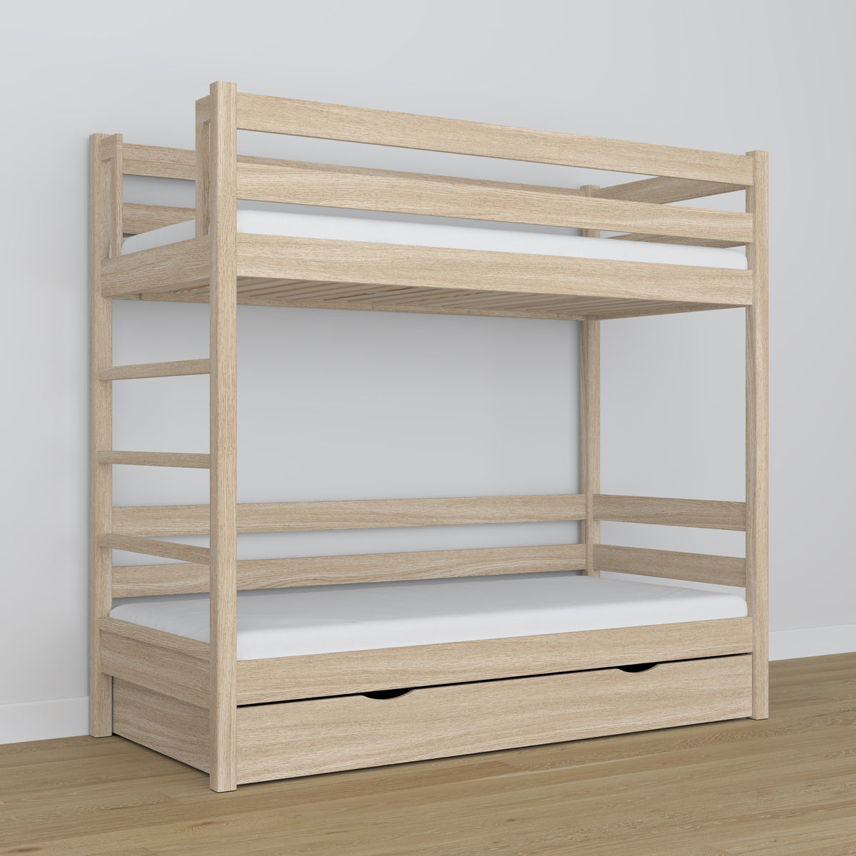 Łóżko piętrowe z szufladą dąb bielony z dębu – skandynawski design, Nizio