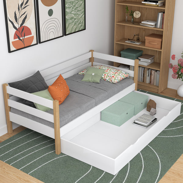 Wooden sofa bed with drawer N01 white / oak