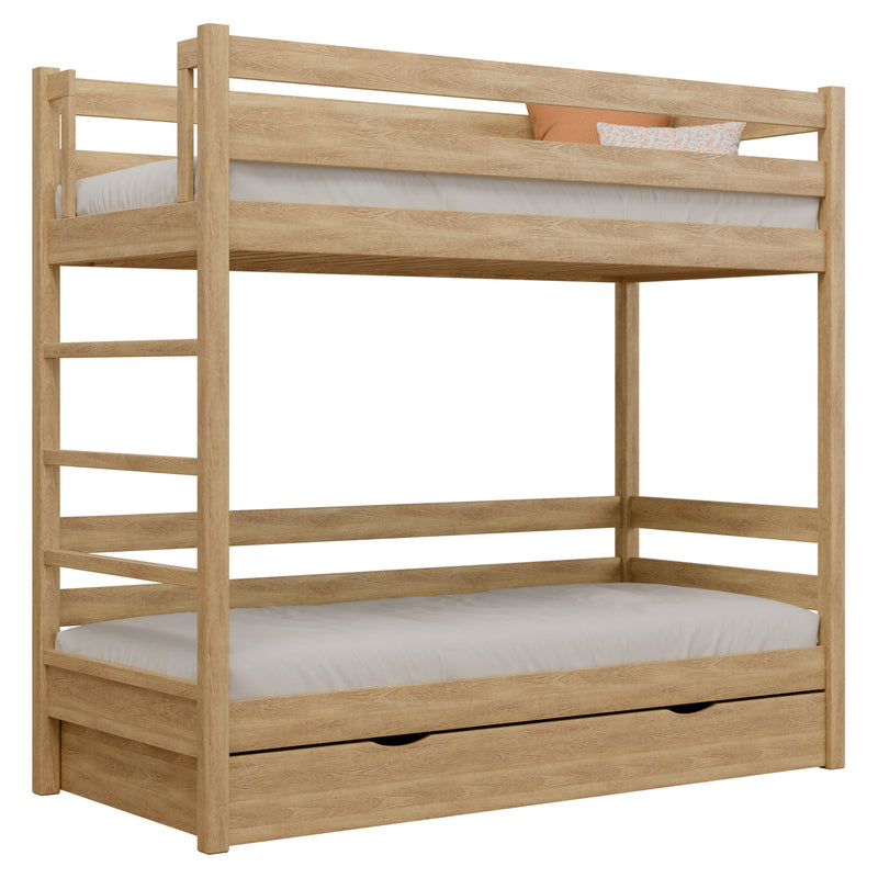 Eiken stapelbed met lade N03 natuurlijk eiken