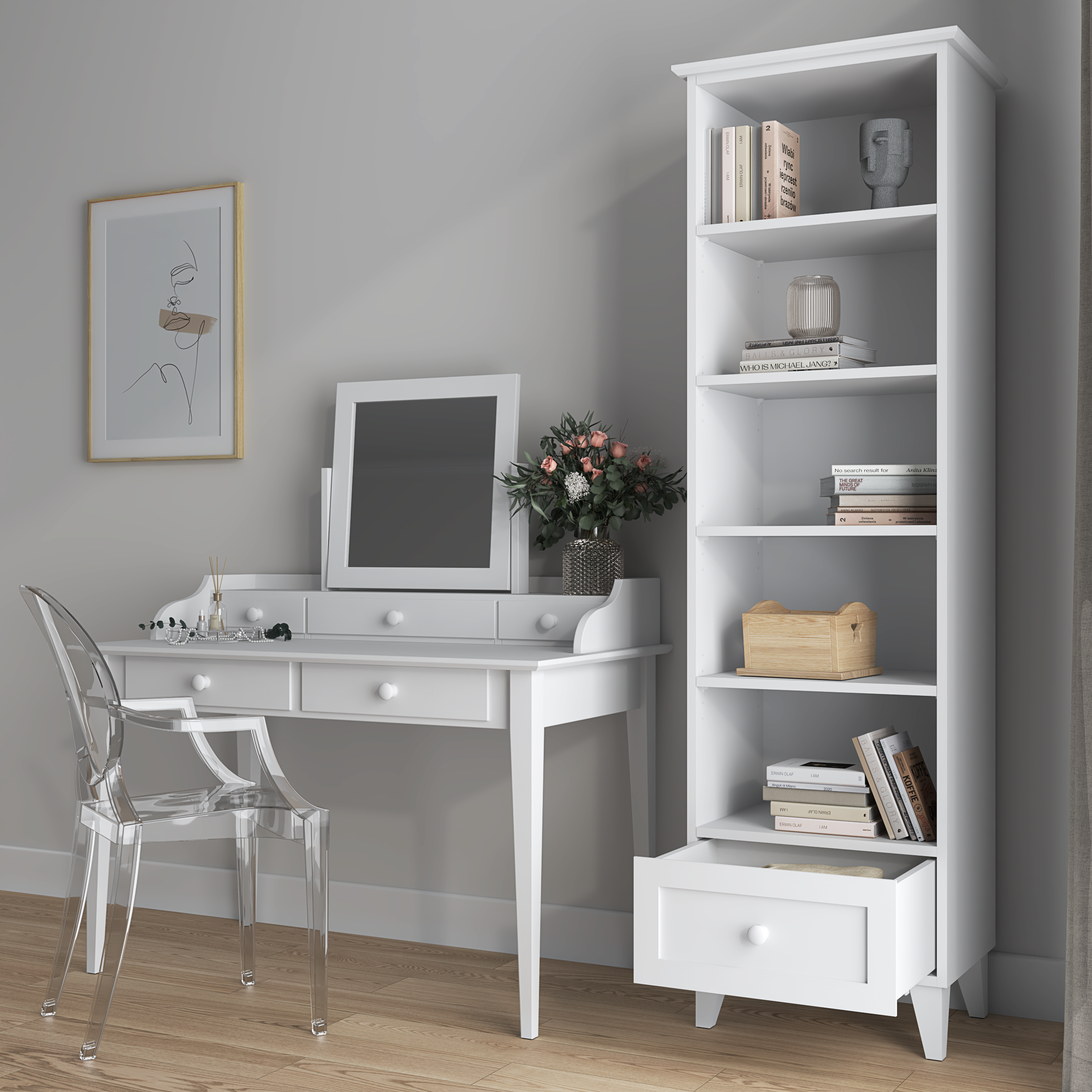 Houten boekenkast 1S 57 Scandi wit
