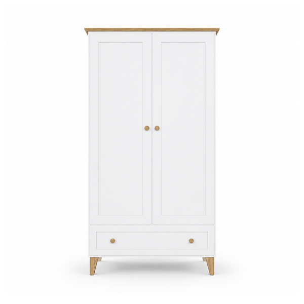 Wooden wardrobe 2D1S Scandi white / natural oak
