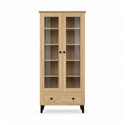 Eiken vitrinekast 1S 90 Scandi eiken natureel / zwart