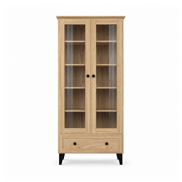 Eiken vitrinekast 1S 90 Scandi eiken natureel / zwart